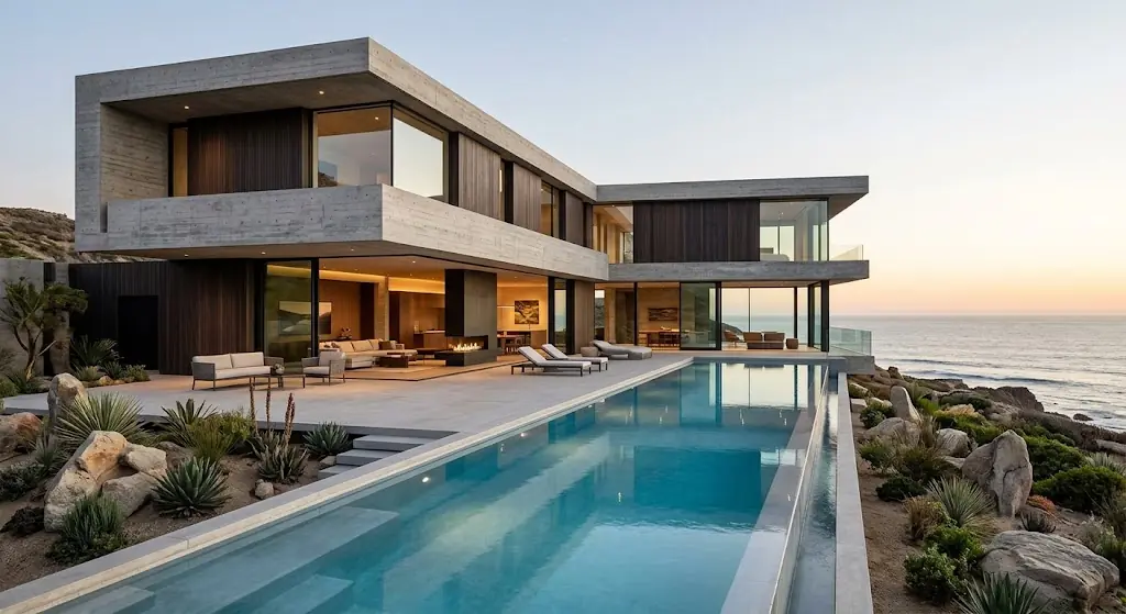 A modern home with an infinity pool